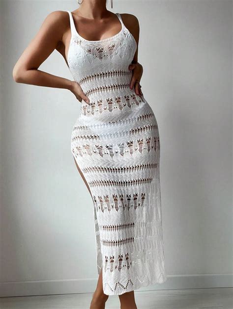 Shein Swim Summer Beach Hollow Out Slit Thigh Cover Up Dress Without Bikini Shein Usa
