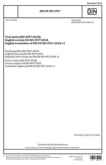DIN EN ISO 4957:2018 - Tool steels (ISO 4957:2018); German version EN ...