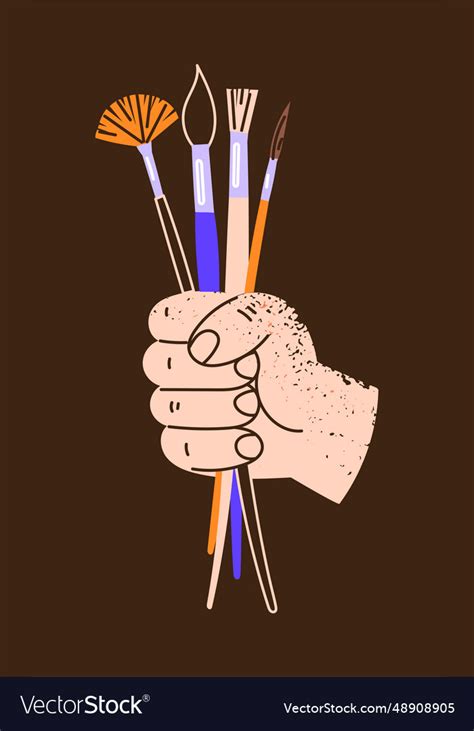 Hand Is Holding Paint Brushes Royalty Free Vector Image