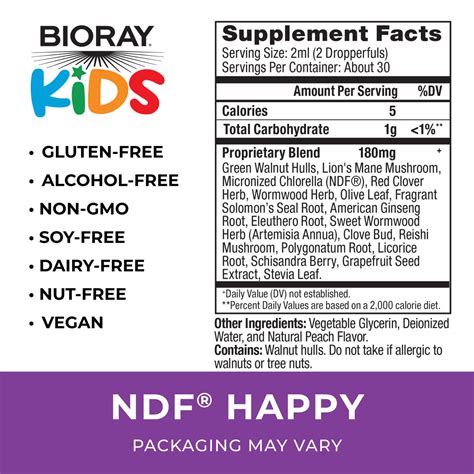 BIORAY Kids NDF Happy, Drop, Peach - 2 fl oz - 1-2 Month Supply