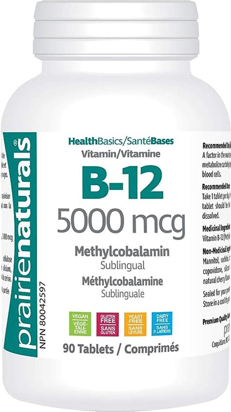 Prairie Naturals Sublingual B12 Methylcobalamin 5000mcg Folic Acid