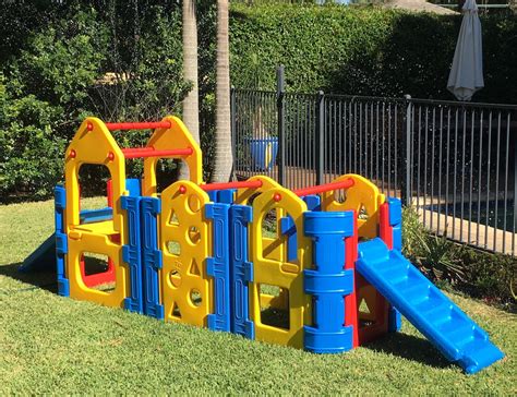 Kids Outdoor Play Gym Mega Maxi With Two Stepsslides And Water Spray