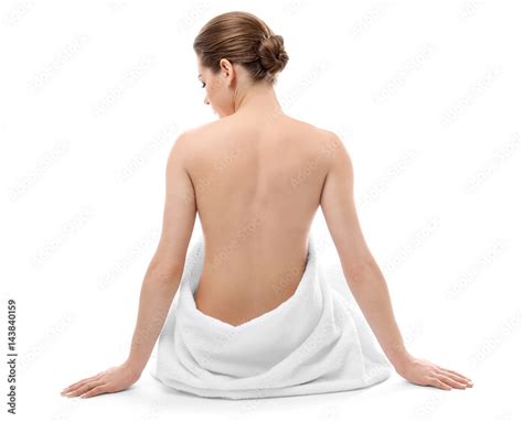 Beautiful Naked Woman With Towel On White Background Stock Photo Adobe Stock