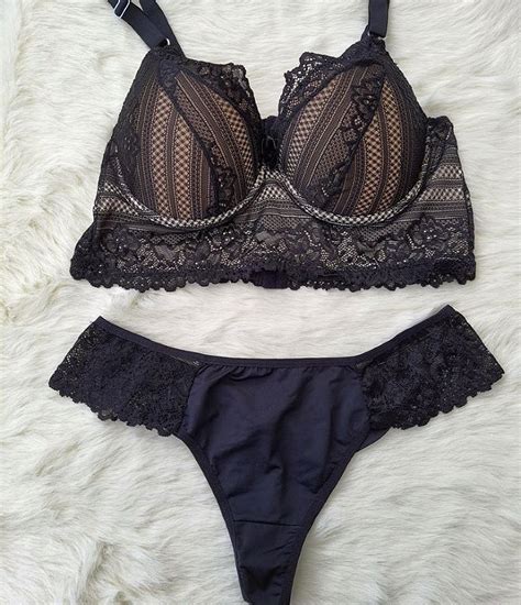 Lingerie Conjunto De Suti E Calcinha Renda Preto E Bege Viva Diva Lingeries