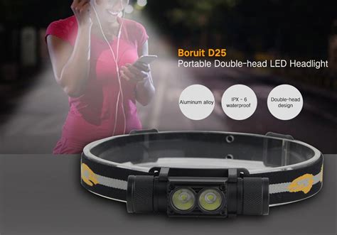 Boruit D25 Portable Double-head LED Headlamp 1900 Lumens | GearVita