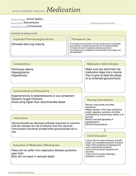 Betamethasone Medication Card ACTIVE LEARNING TEMPLATES Medication