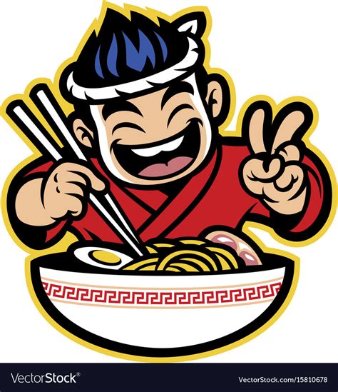 Japanese Cartoon Chef Eating The Ramen Royalty Free Vector