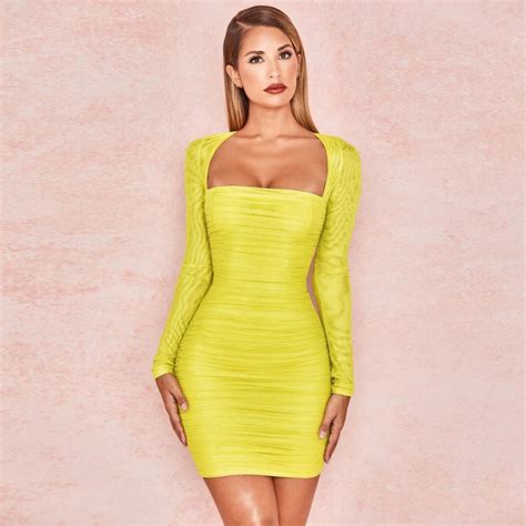 Fashion Yellow Long Sleeve Women Dress Autumn New Arrival Chic