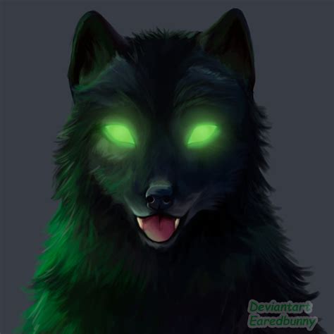 Black Wolf With Green Eyes