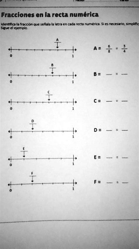 SOLVED Identifica la fracción que señala la letra en cada recta