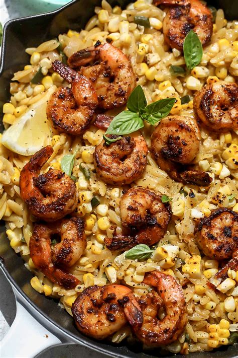 One Pan Creamed Corn Orzo With Shrimp Dishing Out Health