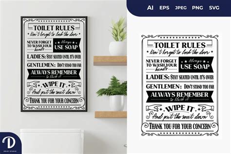 Toilet Rules Printable A4 Decorative Bathroom Sign SVG