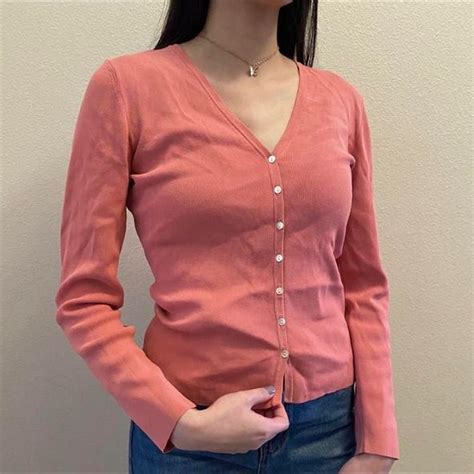 Peachy Pink Sweater Cardigan With Buttons From Depop