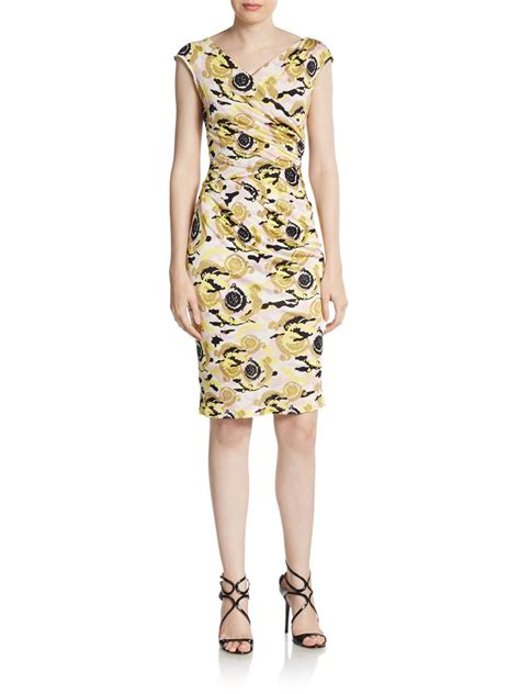 Versace Baroque Print Ruched Sheath Dress in Yellow (yellow multi) | Lyst