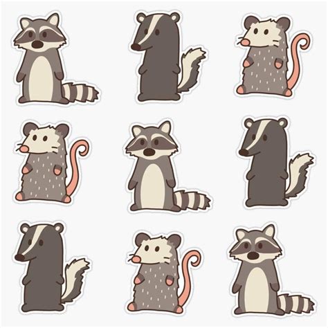 Raccoon Opossum And Skunk Woodland Friends 2 Sticker