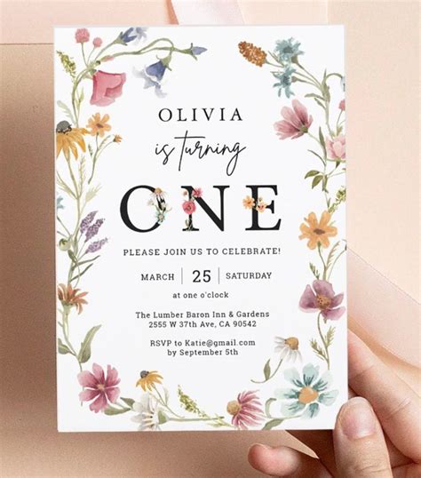 Wildflower Theme Girl 1st Birthday Invitation Zazzle 1st Birthday