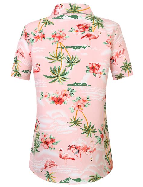 Sslr Hawaiian Shirt For Women Flamingo Short Sleeve Casual Button Down