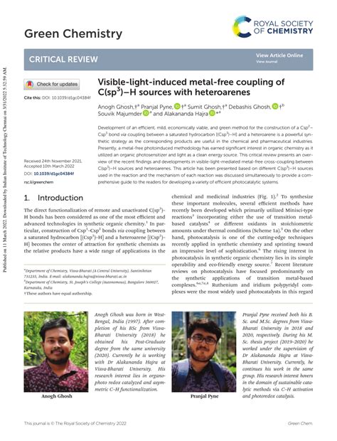 Pdf Green Chemistry Critical Review Visible Light Induced Metal Free