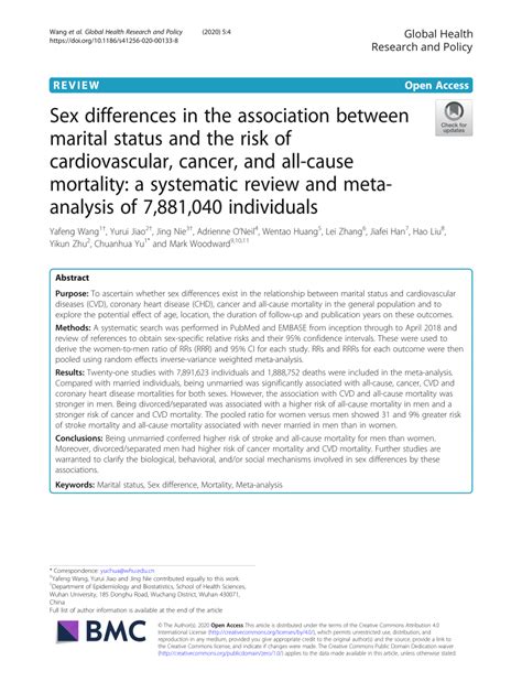 Pdf Sex Differences In The Association Between Marital Status And The