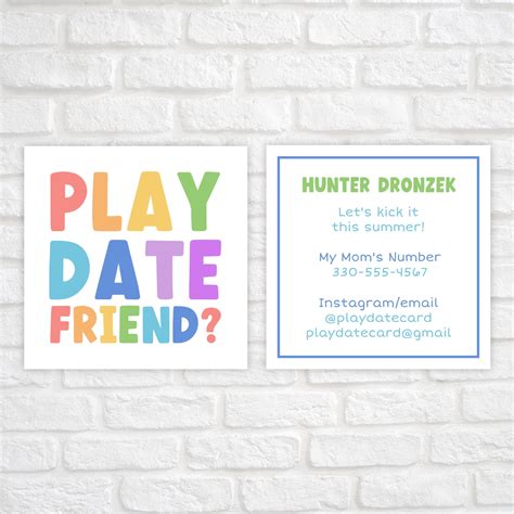 Playdate Cards for Kids Kids Calling Card Summer Playdate - Etsy