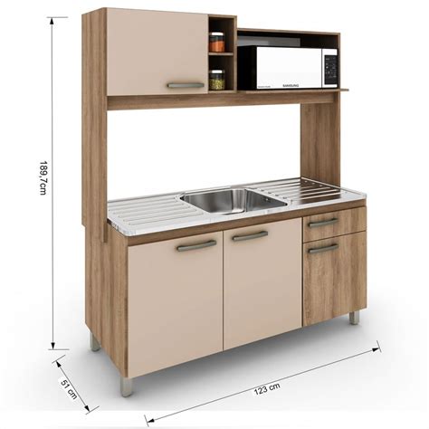 Cozinha Compacta Yara 4 Portas 1 Gaveta Amêndoa Nude Móveis Sul