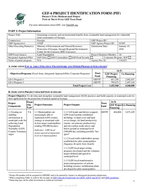 Fillable Online Gef 6 Project Identification Form Pif Unep Open