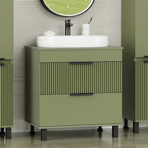 Тумба с раковиной Brevita Enfida 70 напольная, зеленая, матовая, с ...