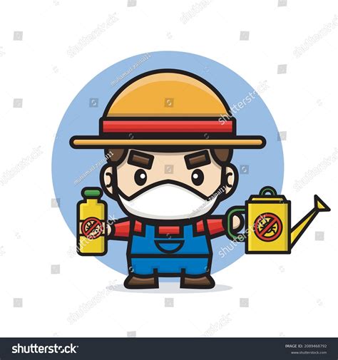 Cute Characters Farmer Holding Insecticide Stock Vector Royalty Free