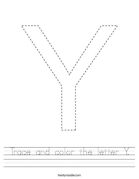 Trace And Color The Letter Y Worksheet Twisty Noodle