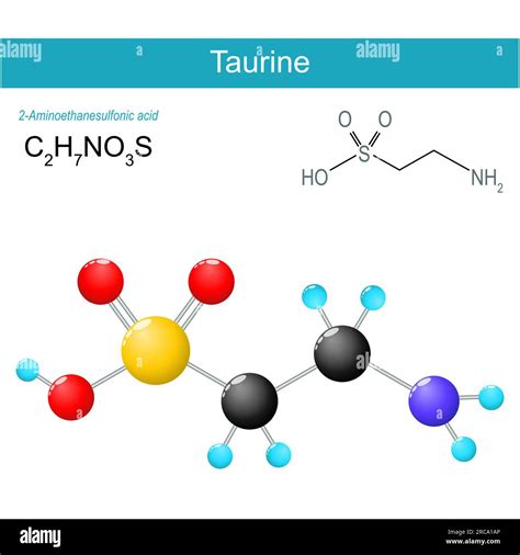 Taurine molecule. molecular chemical structural formula and model of ...