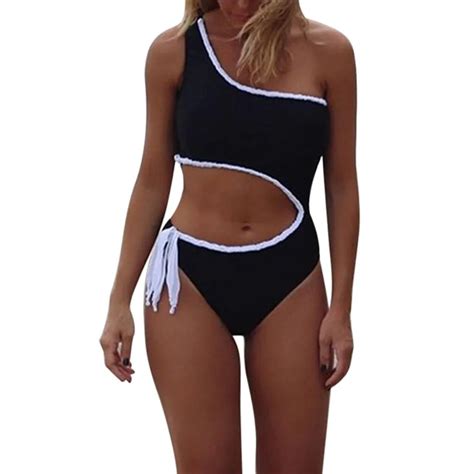 Women S Swimming Suit Sexy Bikini Swimsuit Women Solid One Shoulder One