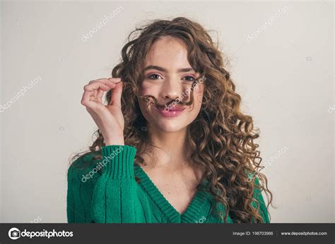 Brunette Girl With Long And Shiny Curly Hair Beautiful Model Woman With Wavy Hairstyle