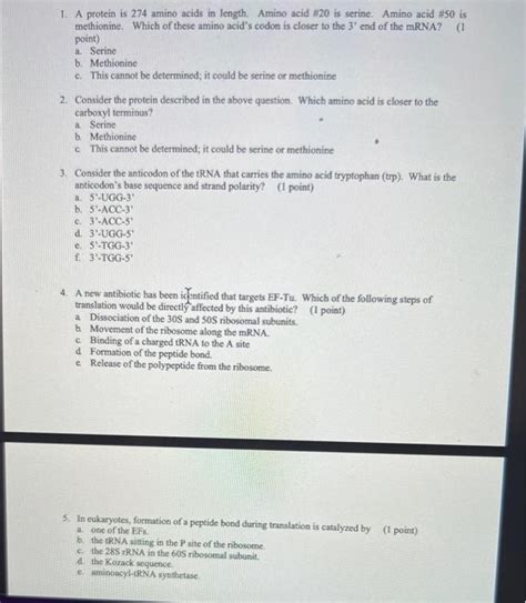 Solved 1 A Protein Is 274 Amino Acids In Length Amino Acid