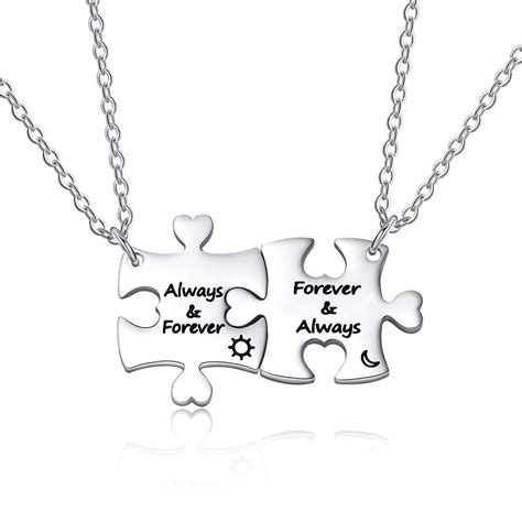 Matching Couple Bf And Gf Necklace Stainless Steel Heart Puzzle Piece