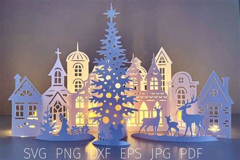 Christmas Village Svg Template D Christmas Scene Papercut Christmas