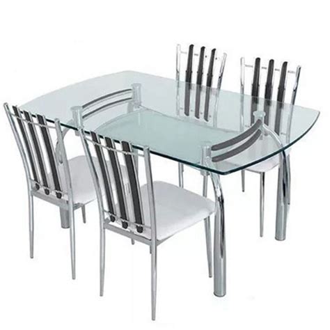 Modern Design Stainless Steel Glass Top Dining Table At Inr In