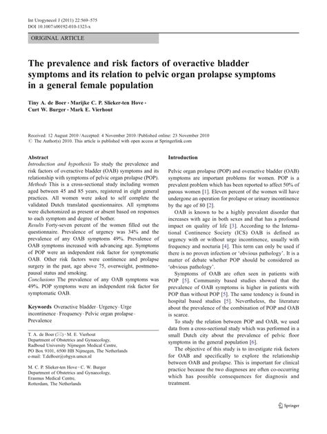 Pdf The Prevalence And Risk Factors Of Overactive Bladder Symptoms