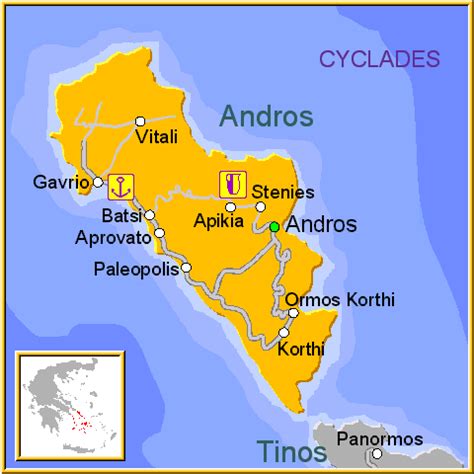 Andros map GREECE - Detailed map of Andros island