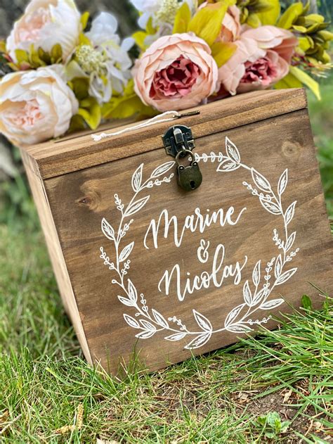 Urne En Bois Bo Te Urne Mariage Avec Fente Vos Pr Noms Etsy France