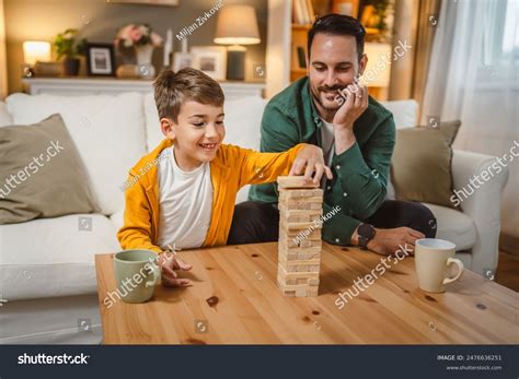 Father Cup Hot Drink Son Play Stock Photo Shutterstock