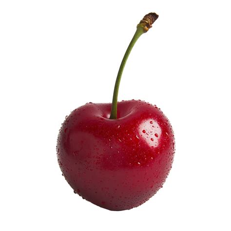 Fresh Red Cherry With Droplets On A Transparent Background Showcasing