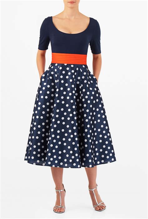 Shop Polka Dot Mixed Media Dress Eshakti