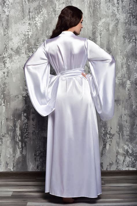 Long White Bridal Robe Satin Wedding Kimono For Bride Maxi Etsy In