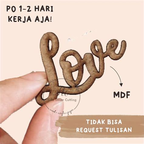 Jual MDF CHIPBOARD Text LOVE Size 4 X 3 Cm UKIRAN KAYU CALLIGRAPHY LOVE