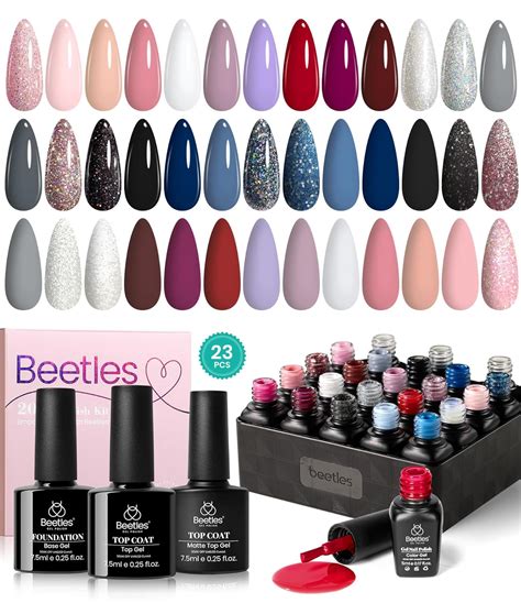 Amazon Beetles Gel Polish Kit Nude Gray Pink Blue Burgundy Glitter Gel Polish Set Modern