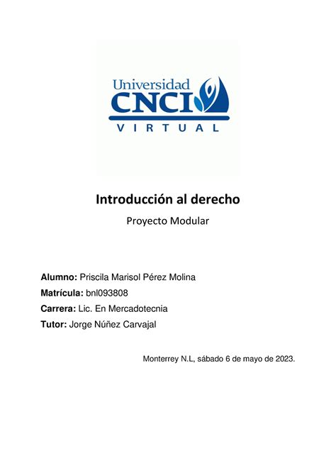 Proyecto Modular Introducci N Al Derecho Proyecto Modular Alumno