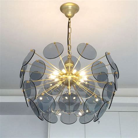 Circular Golden Lighting With Color Glass Shade