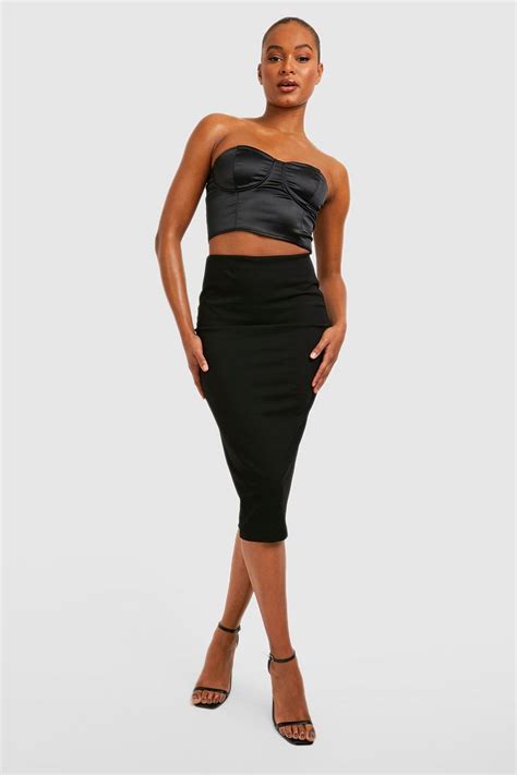 Tall Basic Scuba Midi Skirt Boohoo