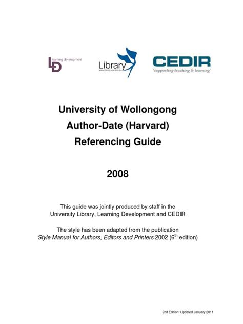 University Of Wollongong Author Date Harvard Referencing Guide Pdf