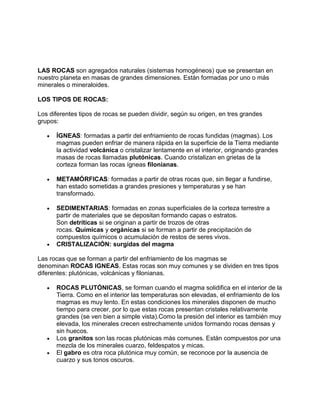 Clasificacion De Las Rocas PDF